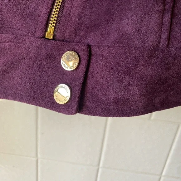 Calvin Klein Women's vegan Suede Plum Leather Jacket - Picture 6 of 7